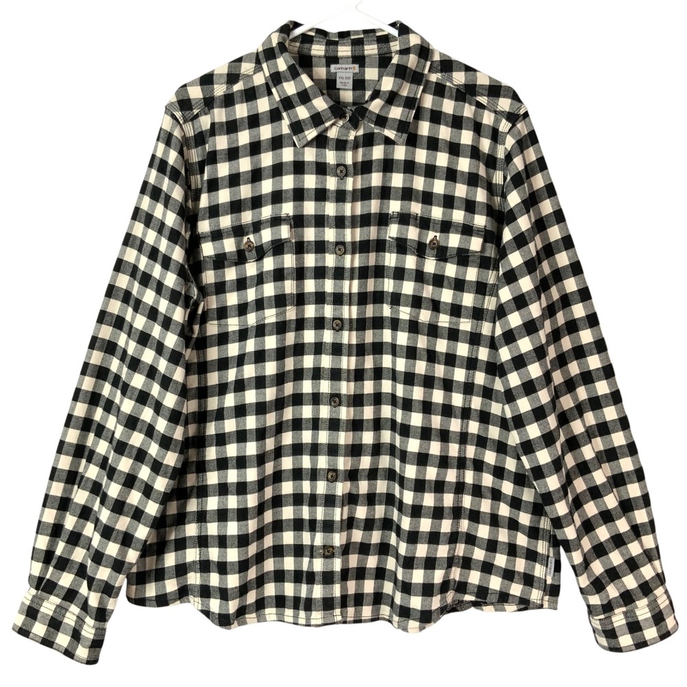 Carhartt Black White Plaid Shirt XXL Button Up Collared Long Sleeve Pockets